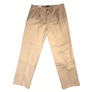 St. Johns Bay Mens Classic Fit Pleated Worry Free Pant British Khaki Color 42 34